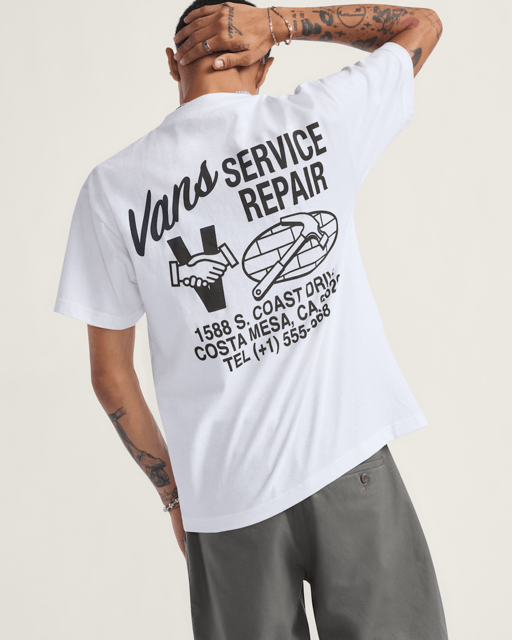 Men Vans Service Repair T-Shirt in White