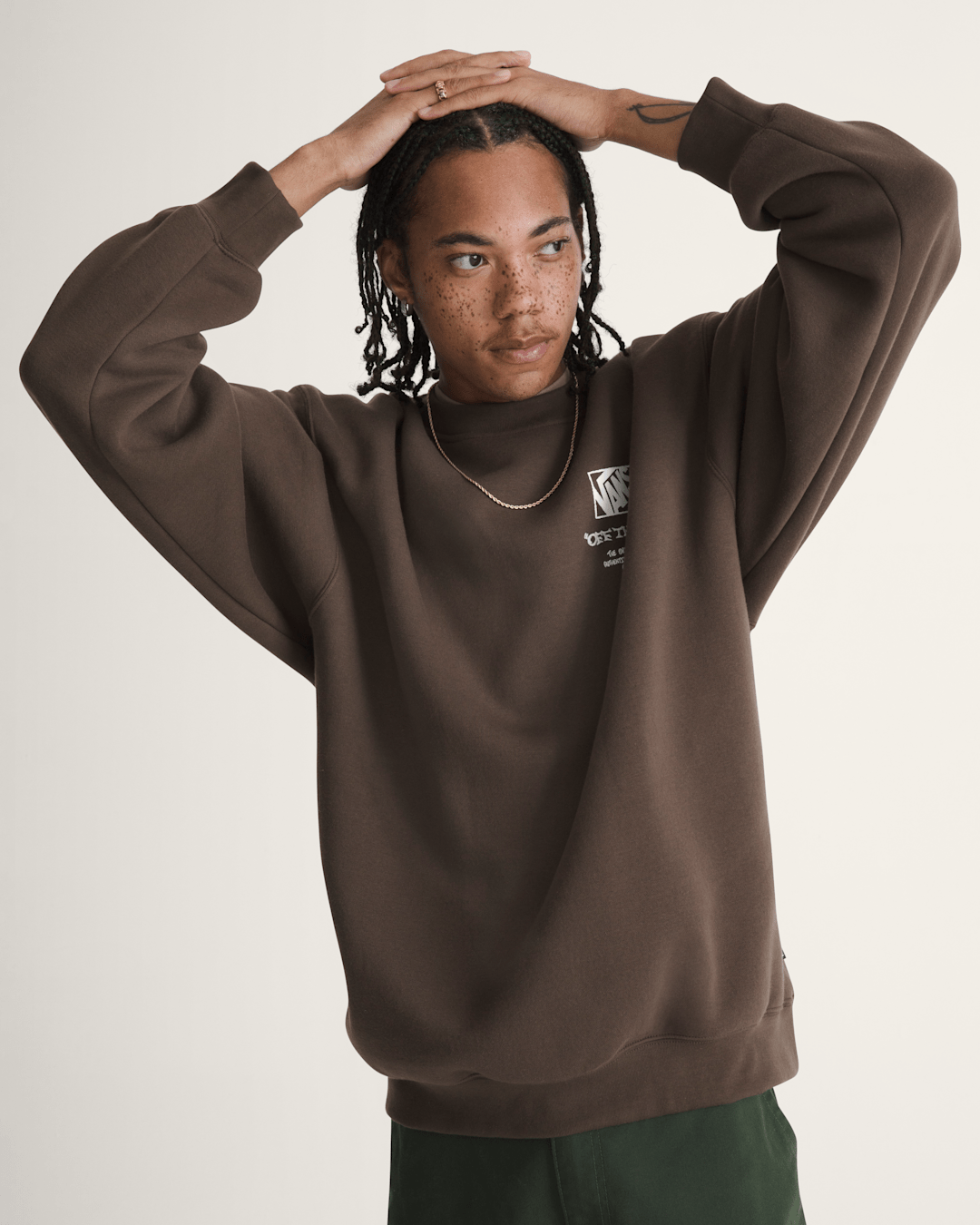 Men Vans Circle Bones Formula Crew Sweatshirt in Coal Brown