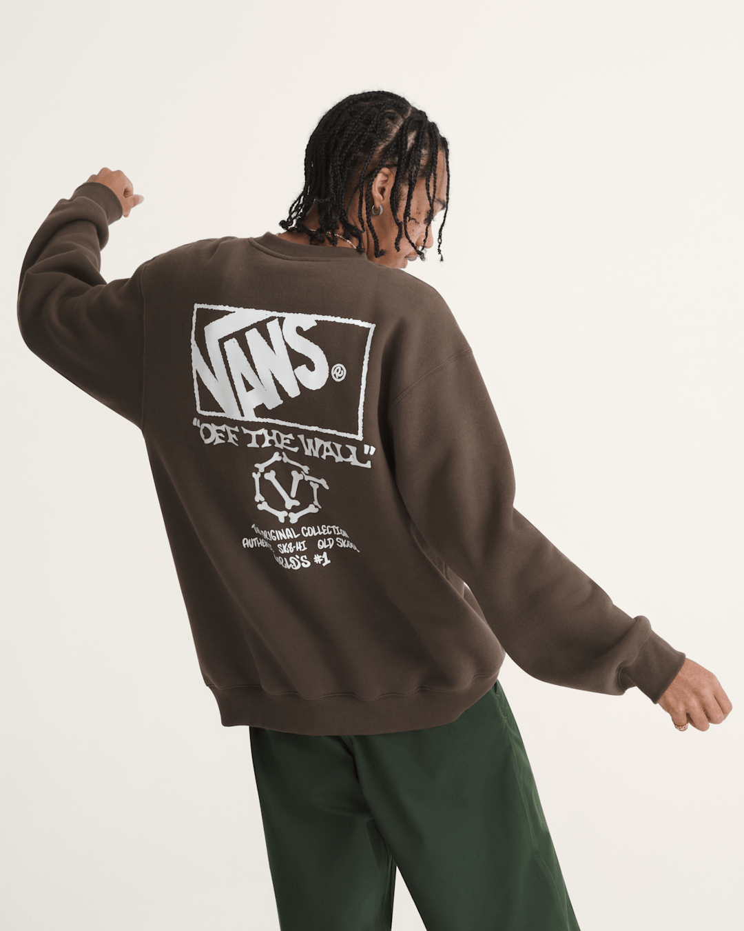 Men Vans Circle Bones Formula Crew Sweatshirt in Coal Brown