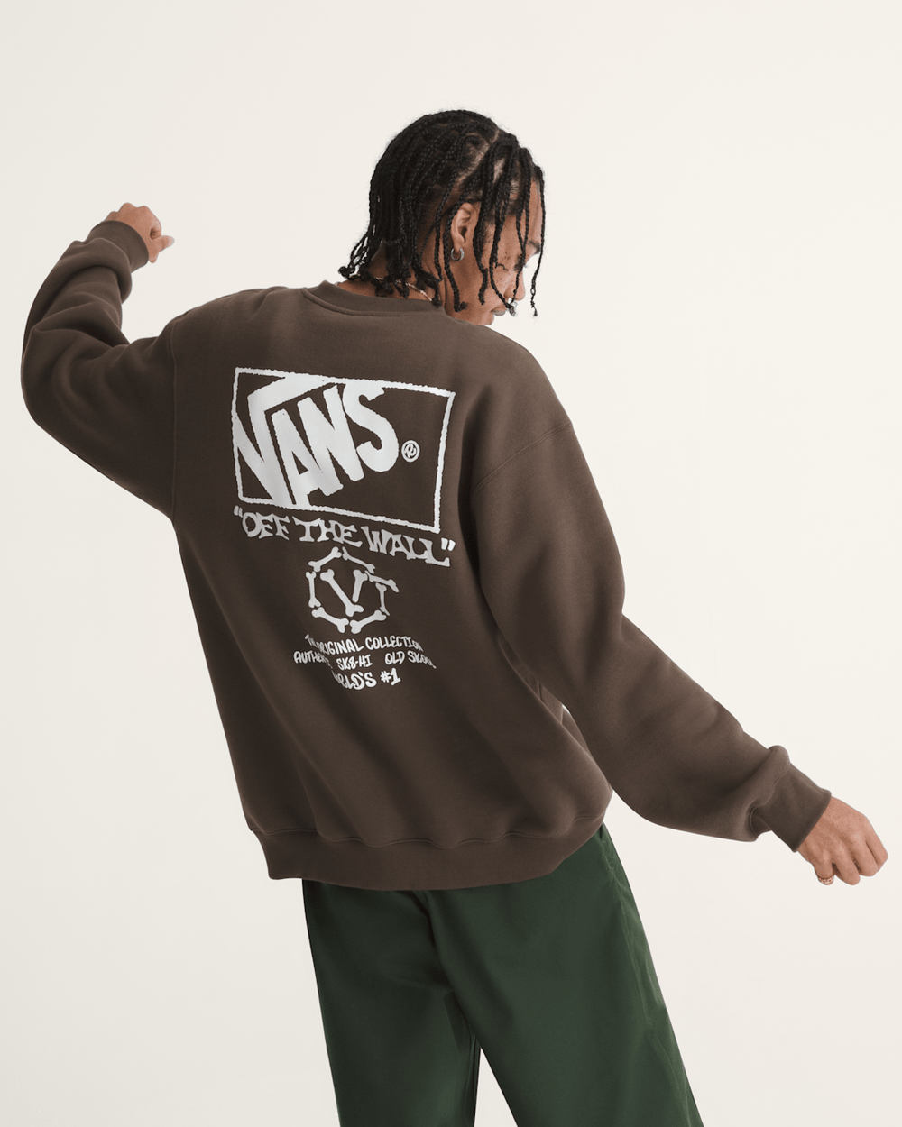 Men Vans Circle Bones Formula Crew Sweatshirt in Coal Brown