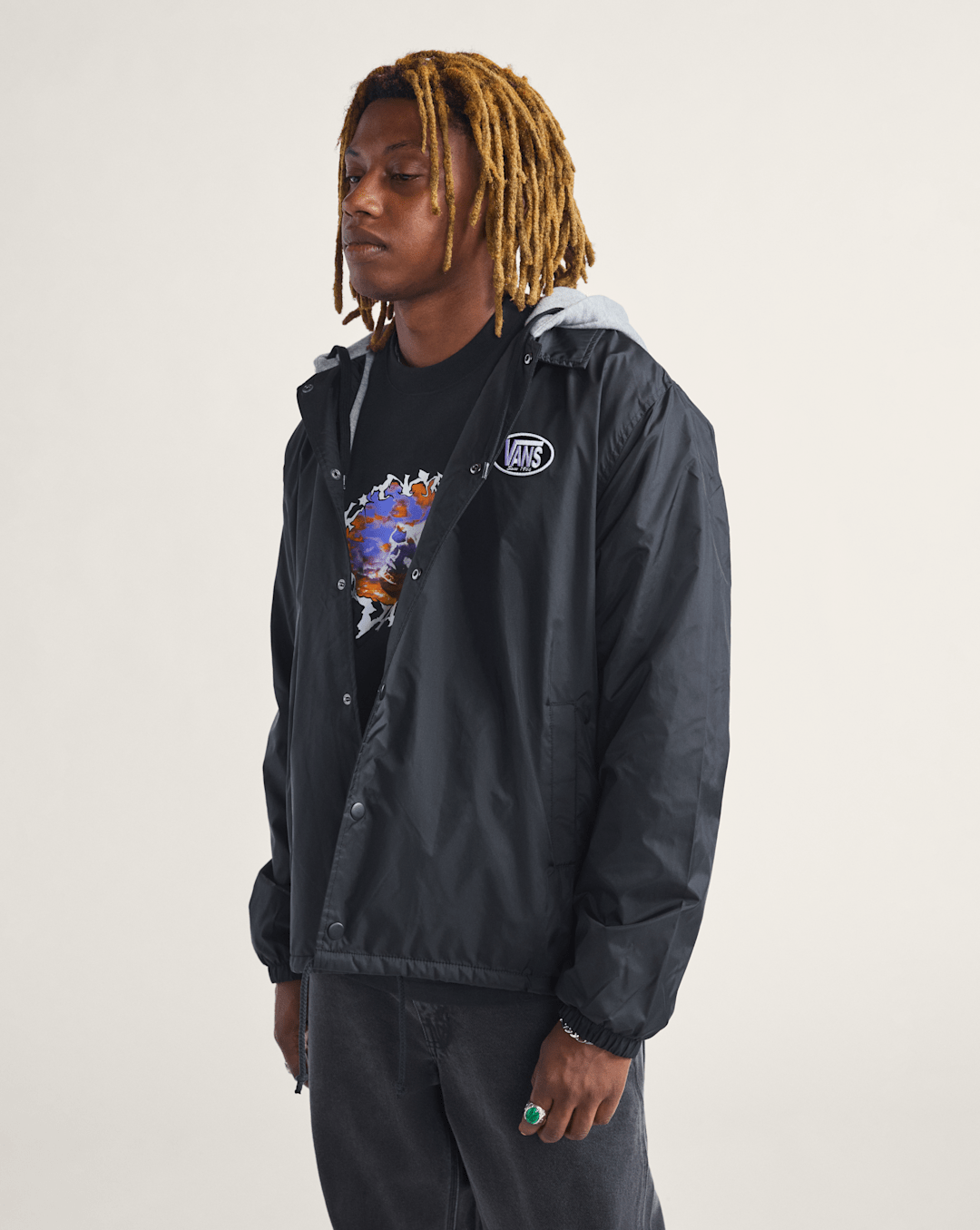 Men Vans Riley Hooded Coach's Jacket in Black