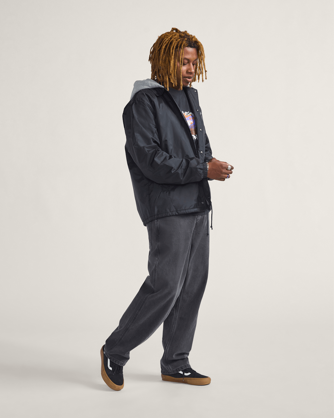 Men Vans Riley Hooded Coach's Jacket in Black