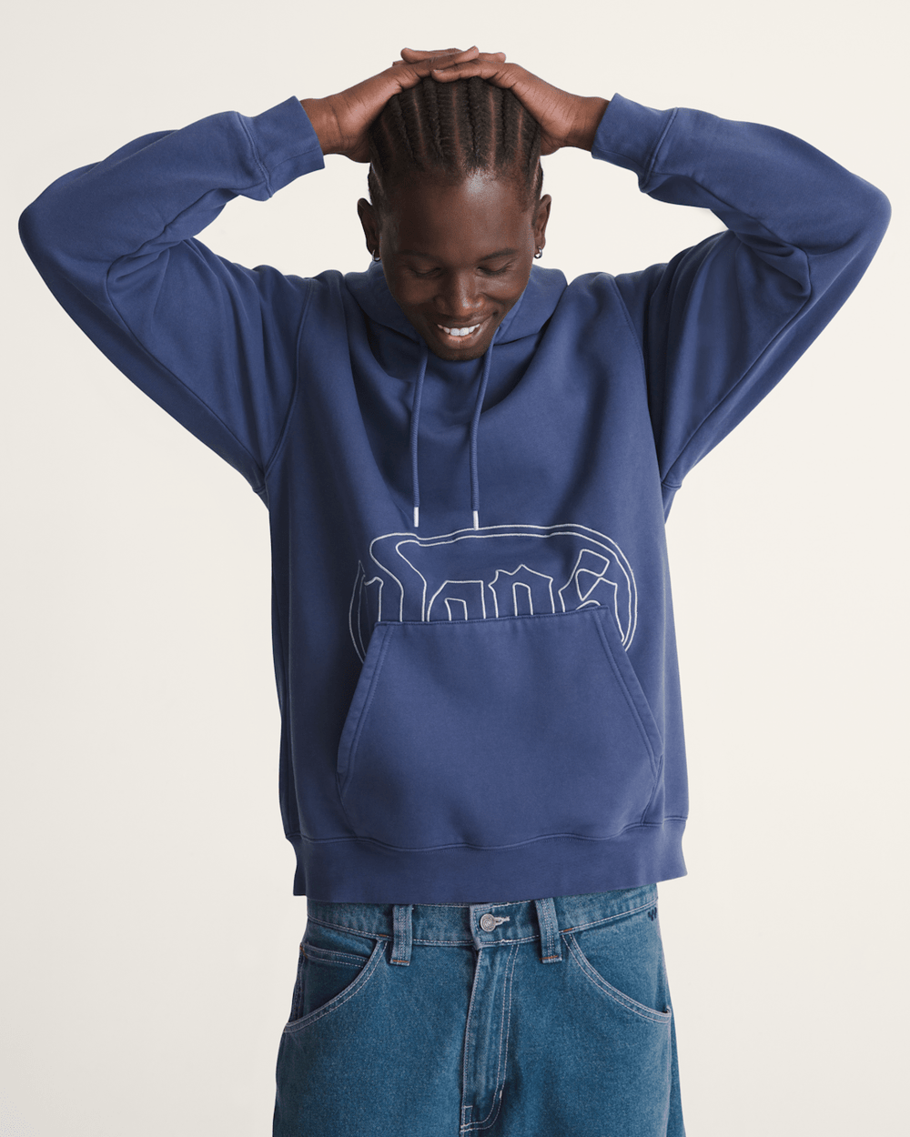 Men Vans Olde Tymes Pullover Hoodie in Deep Twilight Blue