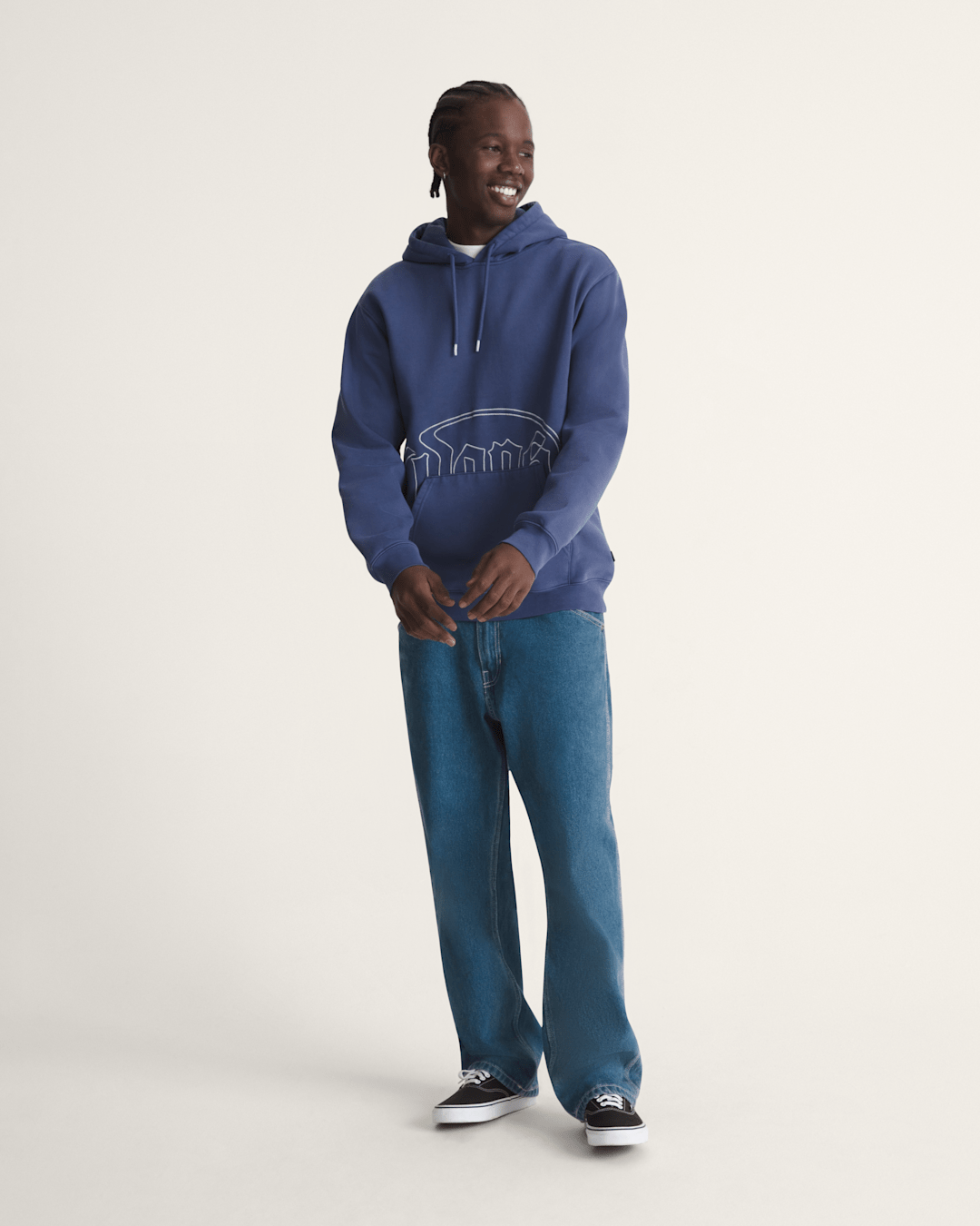 Men Vans Olde Tymes Pullover Hoodie in Deep Twilight Blue