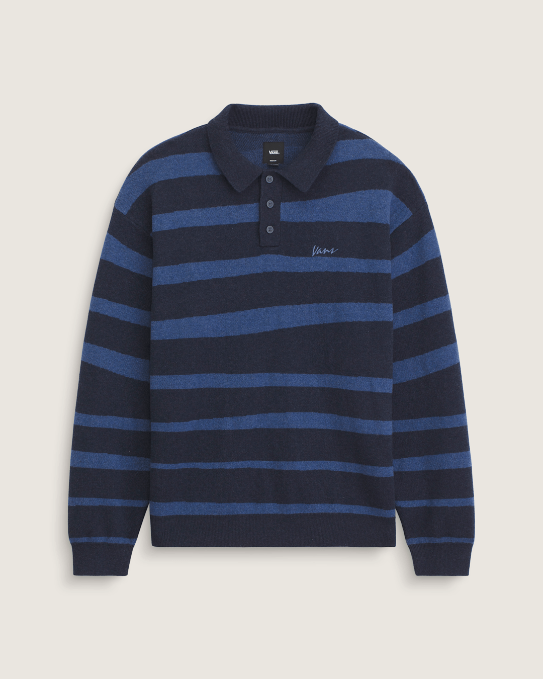 Men Vans Davis Stripe Polo Sweater in Parisian Night Blue
