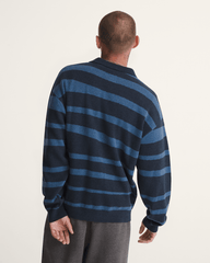 Men Vans Davis Stripe Polo Sweater in Parisian Night Blue