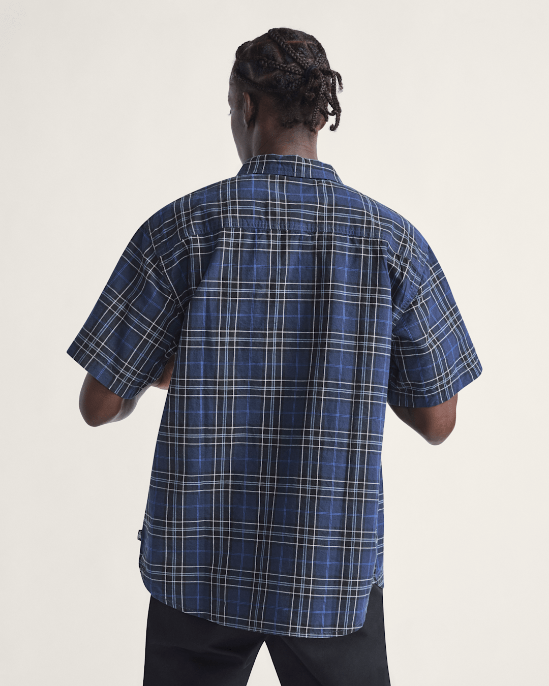 Men Vans Lawson Plaid Button Up Shirt in Parisian Night Blue / Black