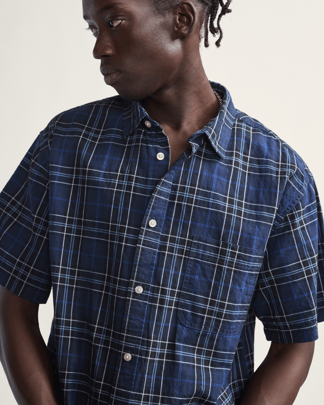 Men Vans Lawson Plaid Button Up Shirt in Parisian Night Blue / Black