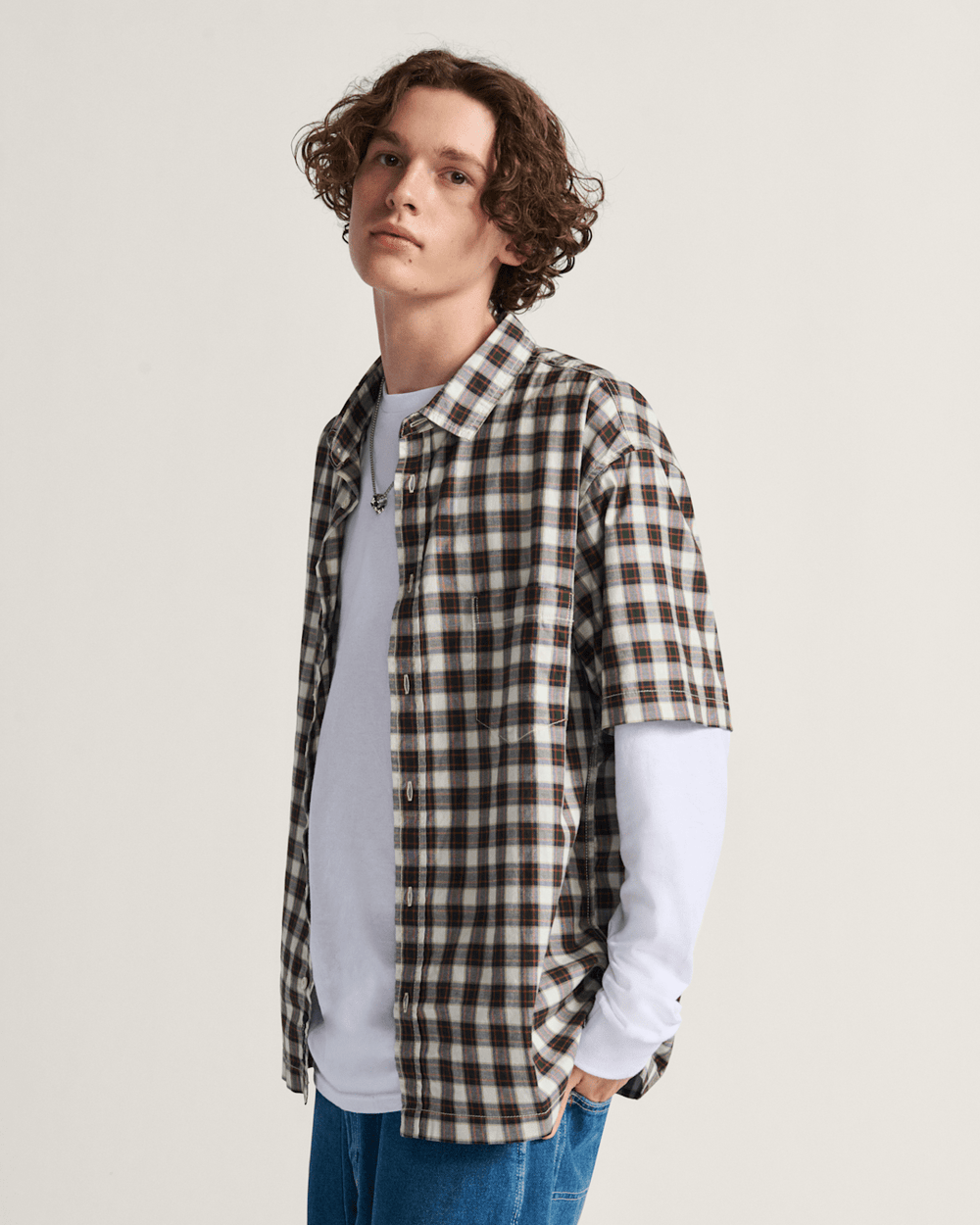 Men Vans Monte Plaid Button Up Shirt in Egret White