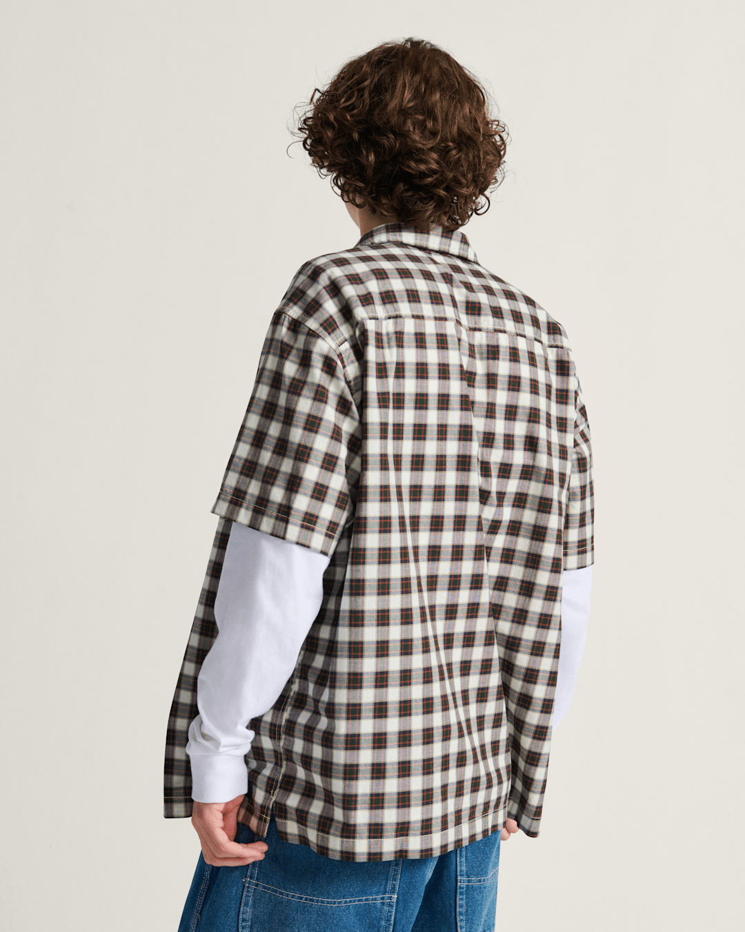 Men Vans Monte Plaid Button Up Shirt in Egret White