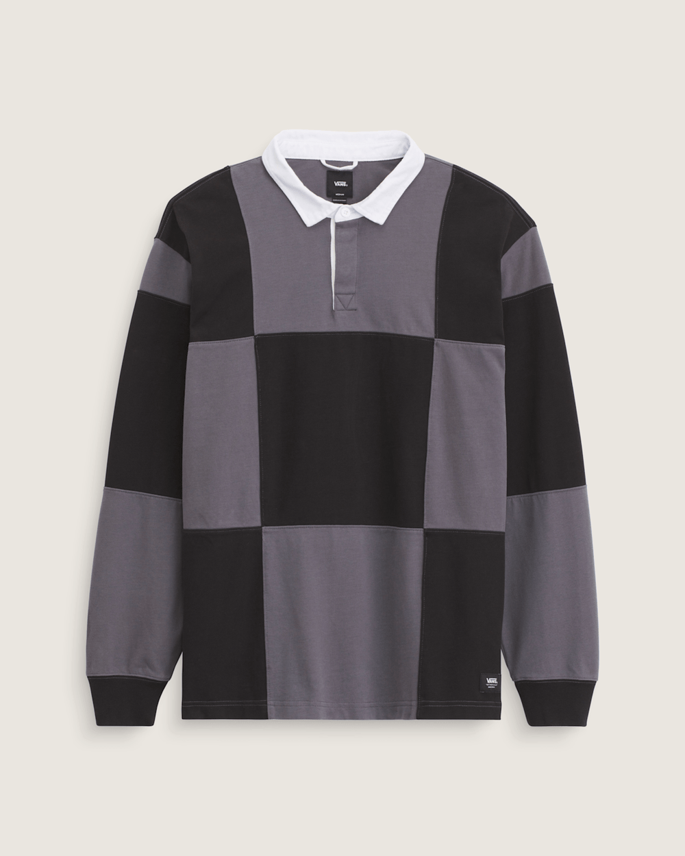 Men Vans Grant Checkerboard Rugby Shirt in Black