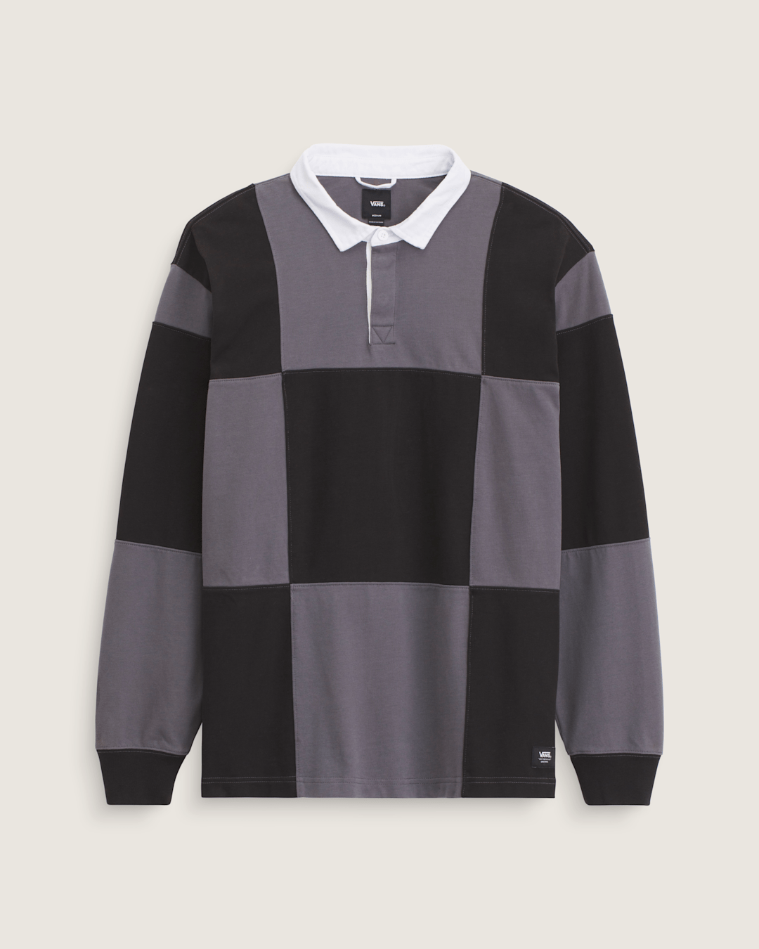 Men Vans Grant Checkerboard Rugby Shirt in Black