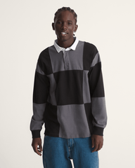 Men Vans Grant Checkerboard Rugby Shirt in Black