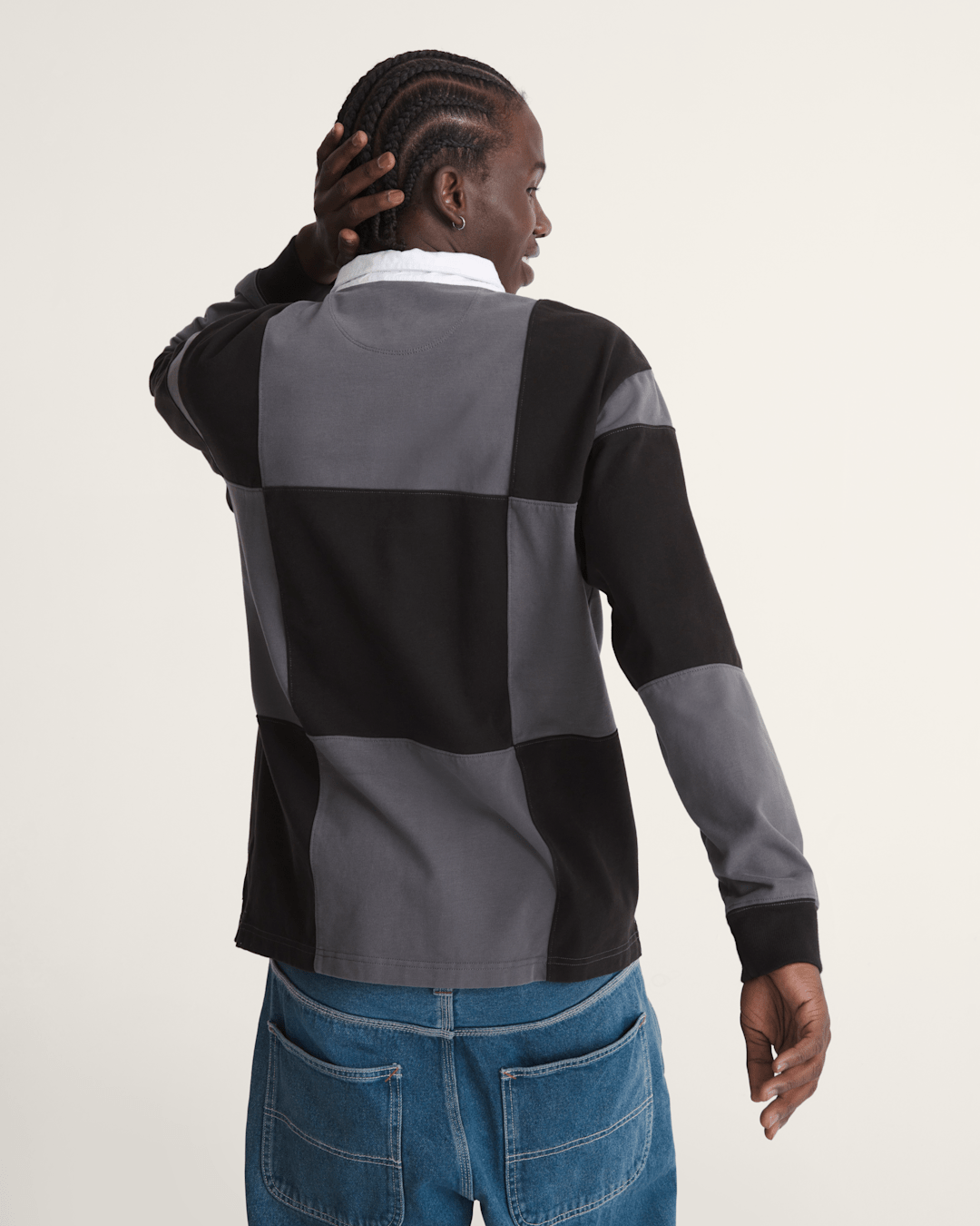 Men Vans Grant Checkerboard Rugby Shirt in Black