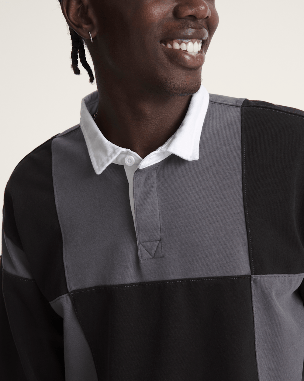 Men Vans Grant Checkerboard Rugby Shirt in Black