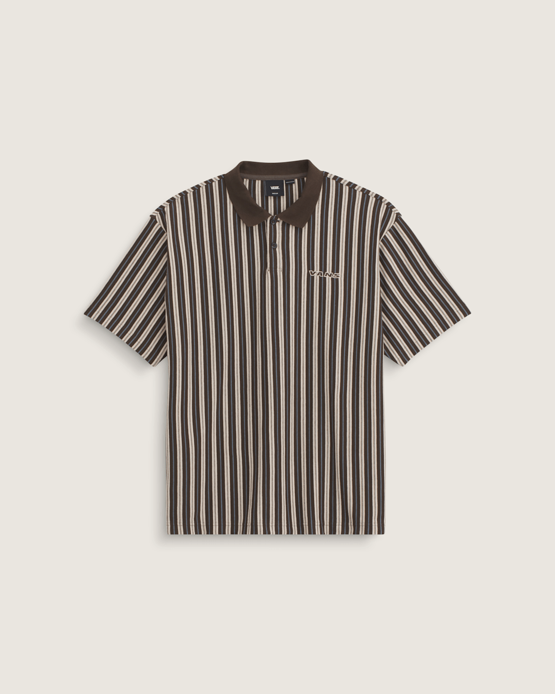 Men Vans Layton Stripe Polo Shirt in Demitasse Brown
