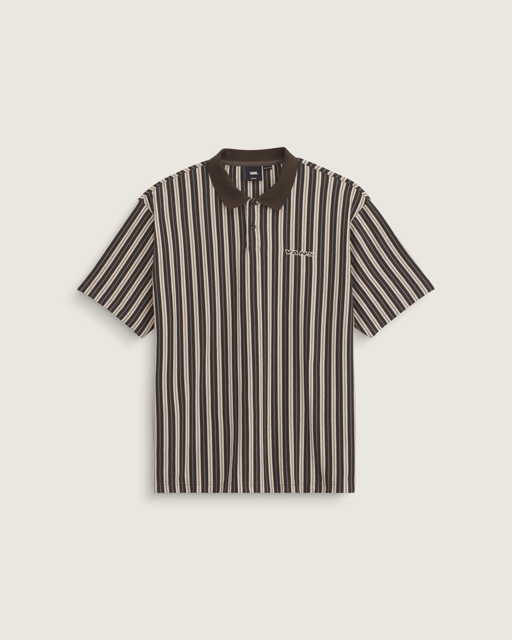 Men Vans Layton Stripe Polo Shirt in Demitasse Brown