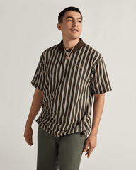 Men Vans Layton Stripe Polo Shirt in Demitasse Brown