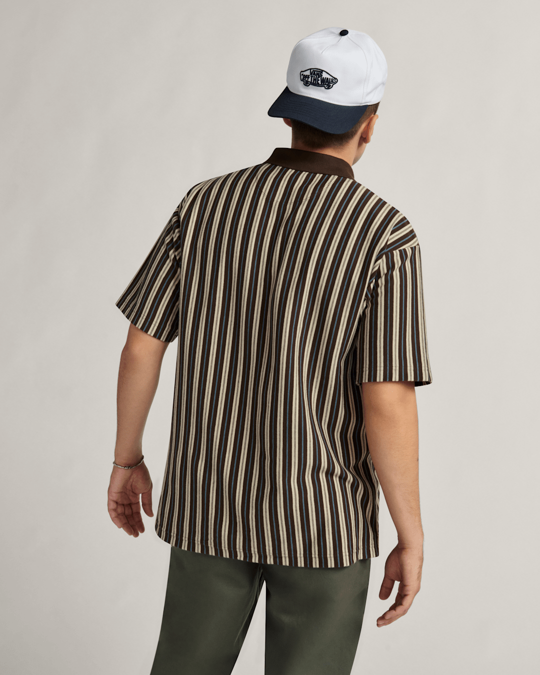 Men Vans Layton Stripe Polo Shirt in Demitasse Brown