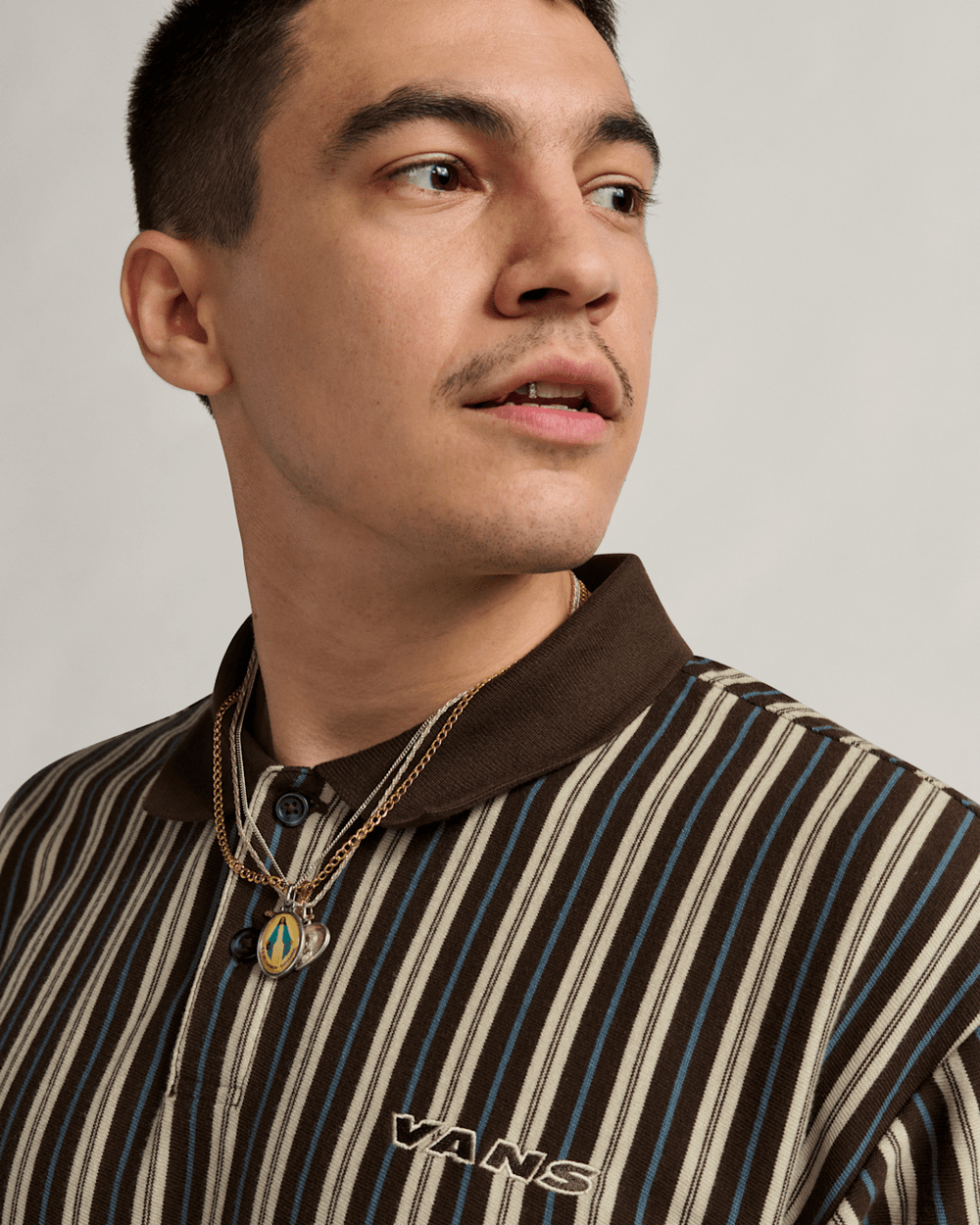 Men Vans Layton Stripe Polo Shirt in Demitasse Brown