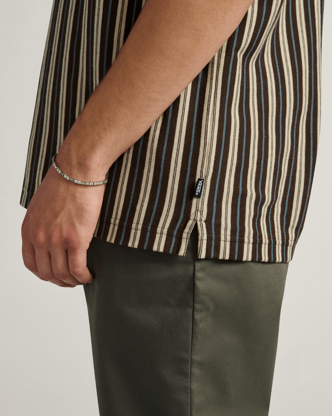 Men Vans Layton Stripe Polo Shirt in Demitasse Brown