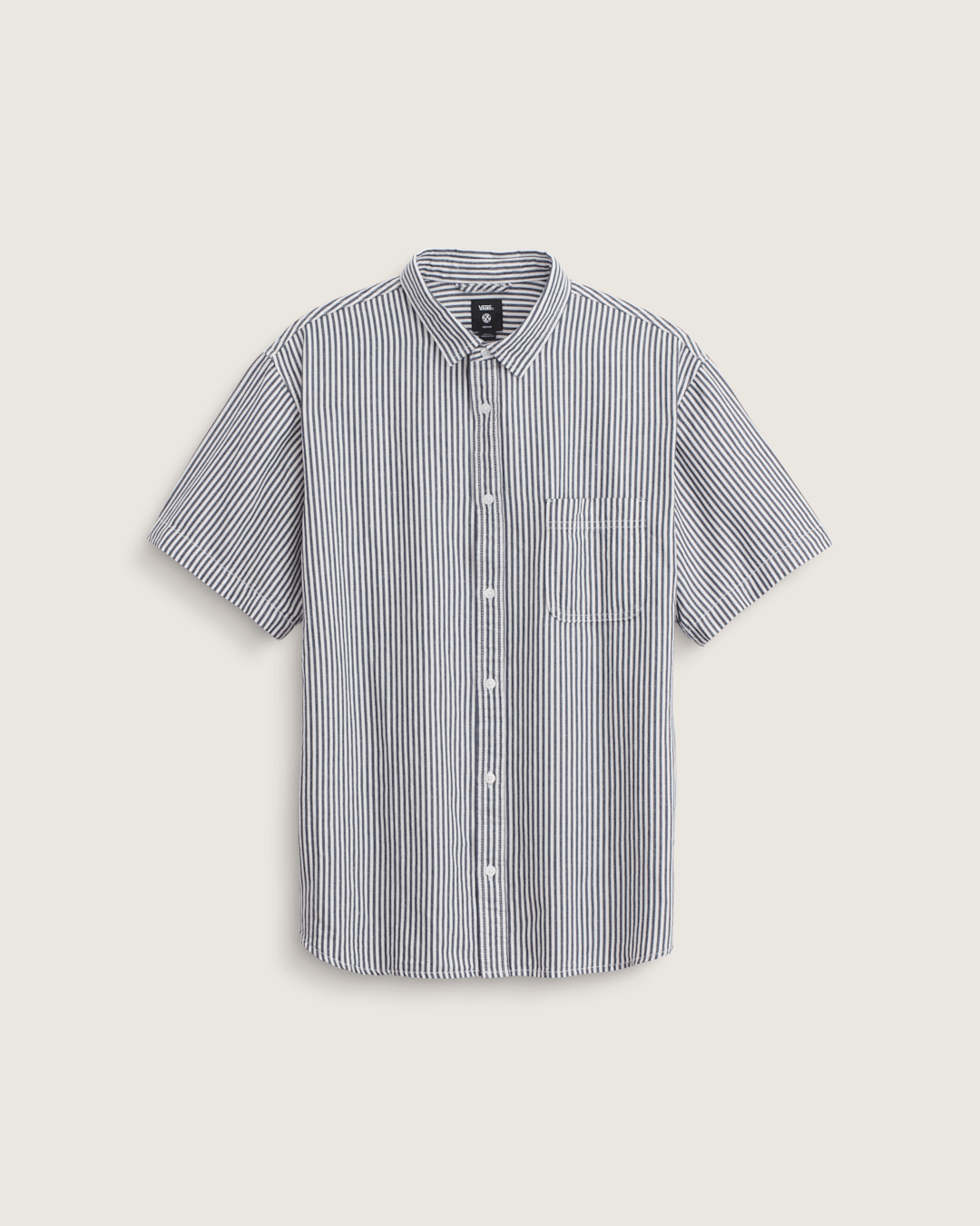 Men Vans Lawson Stripe Button Up Shirt in White / Dress Blues