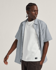 Men Vans Lawson Stripe Button Up Shirt in White / Dress Blues