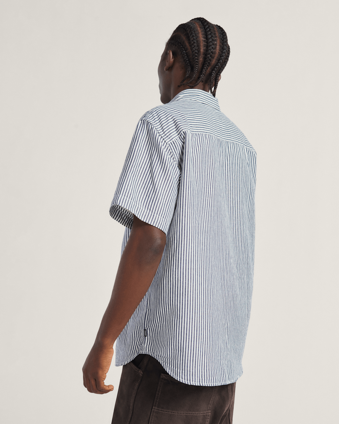 Men Vans Lawson Stripe Button Up Shirt in White / Dress Blues