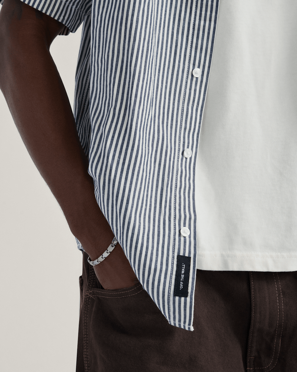 Men Vans Lawson Stripe Button Up Shirt in White / Dress Blues