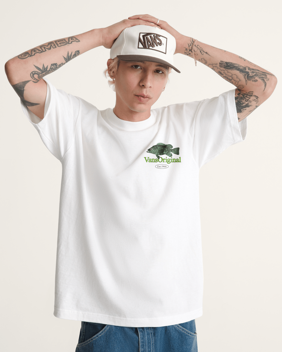 Men Vans Bait and Tackle T-Shirt in White