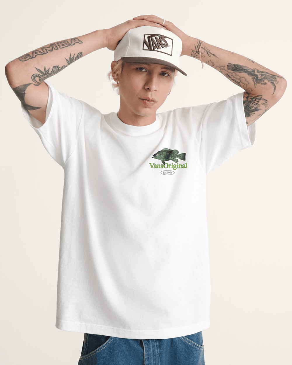 Men Vans Bait and Tackle T-Shirt in White