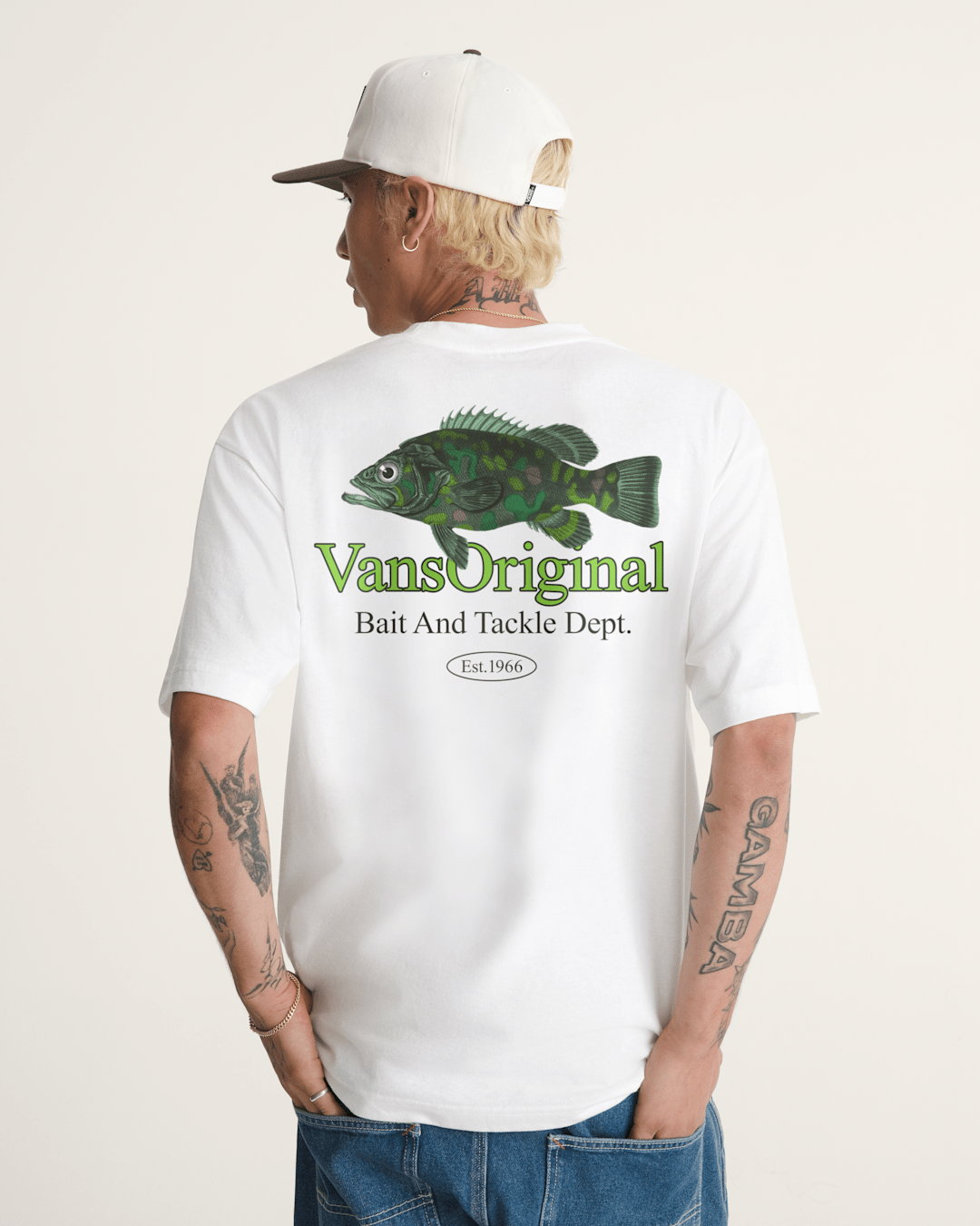 Men Vans Bait and Tackle T-Shirt in White