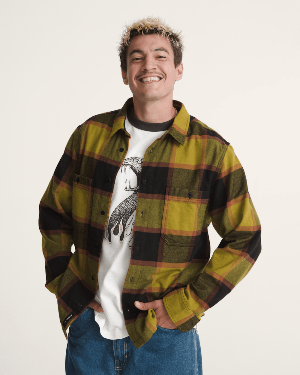 Men Vans Larkspur Plaid Flannel Shirt in Burnt Gold Yellow / Black