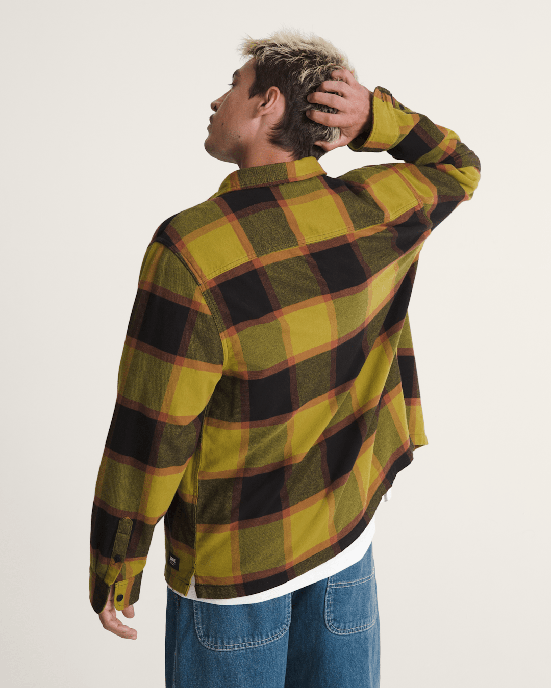 Men Vans Larkspur Plaid Flannel Shirt in Burnt Gold Yellow / Black