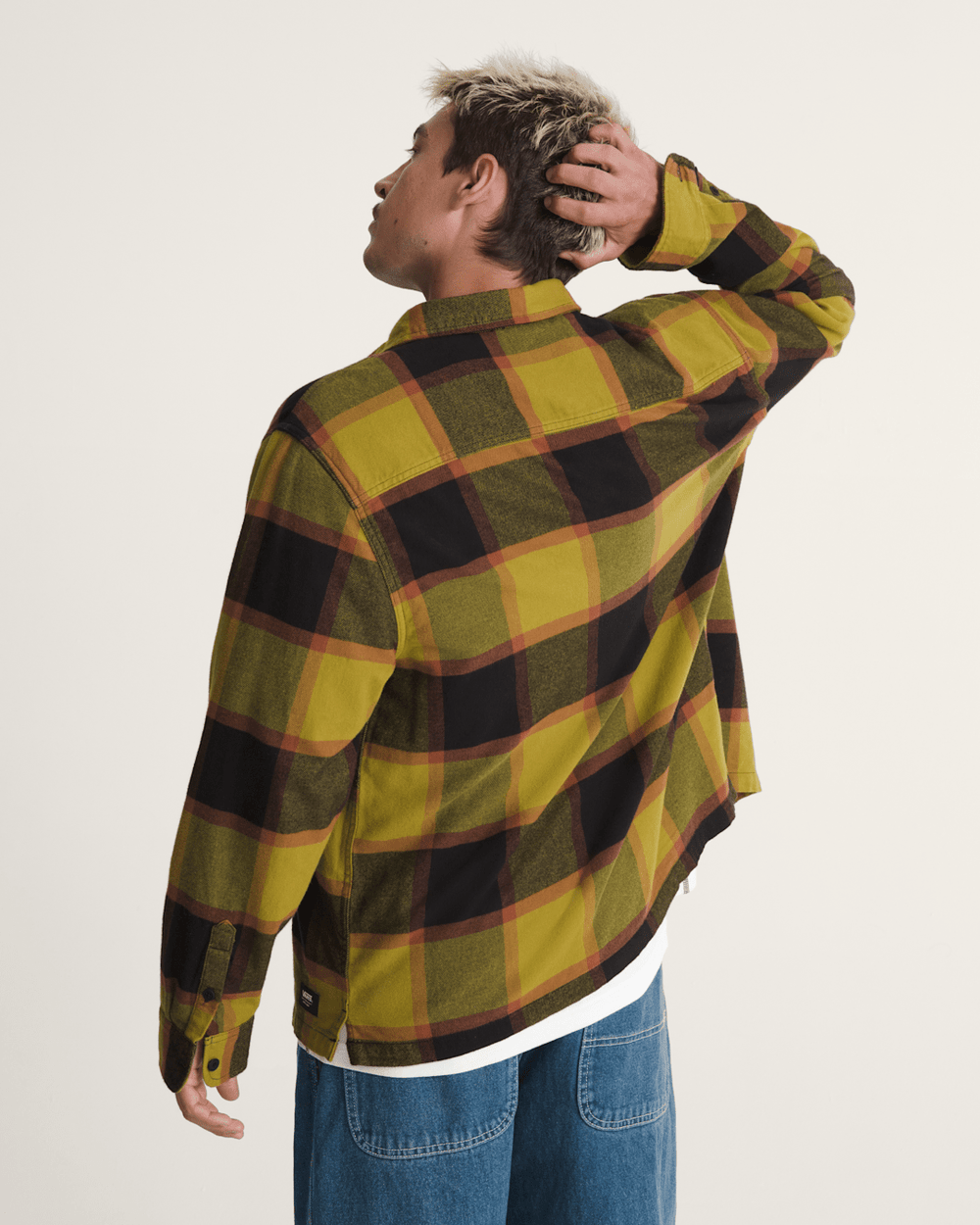 Men Vans Larkspur Plaid Flannel Shirt in Burnt Gold Yellow / Black
