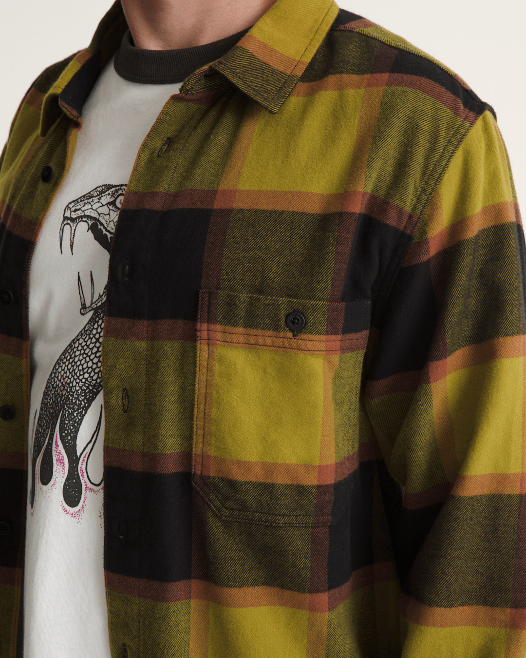 Men Vans Larkspur Plaid Flannel Shirt in Burnt Gold Yellow / Black