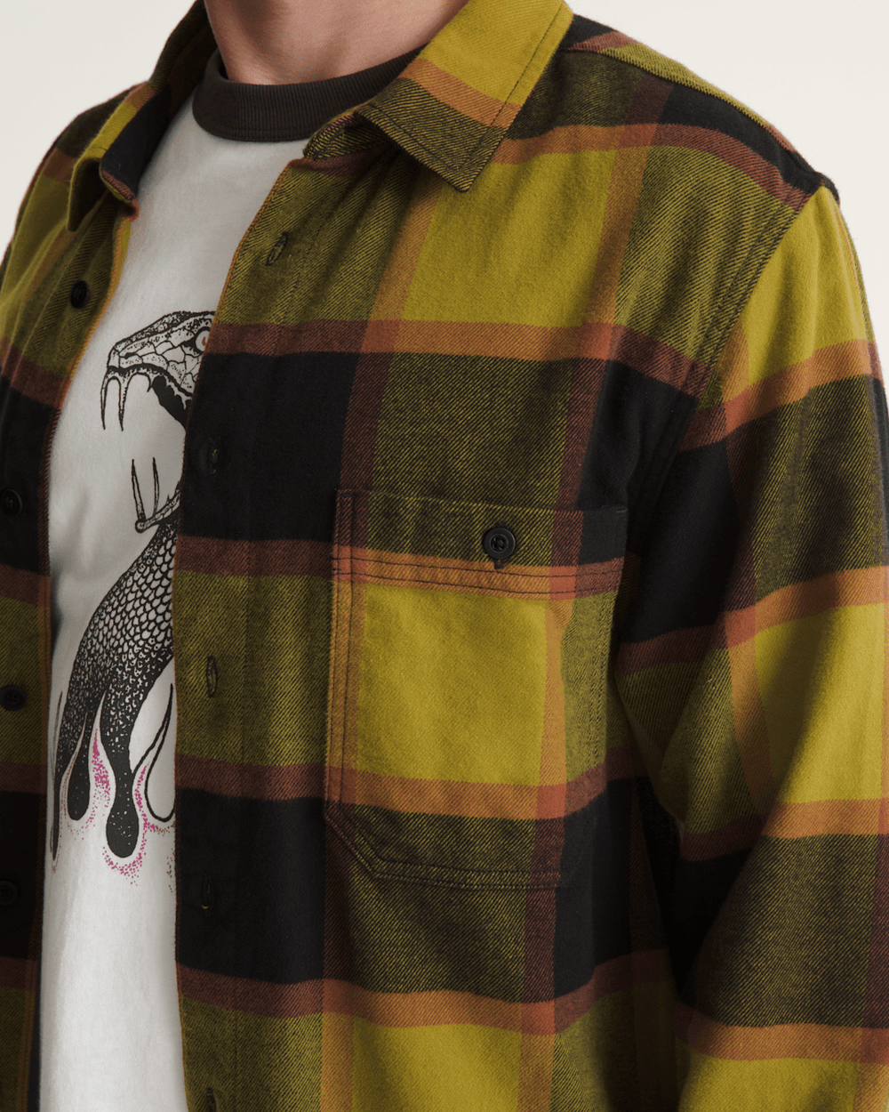 Men Vans Larkspur Plaid Flannel Shirt in Burnt Gold Yellow / Black