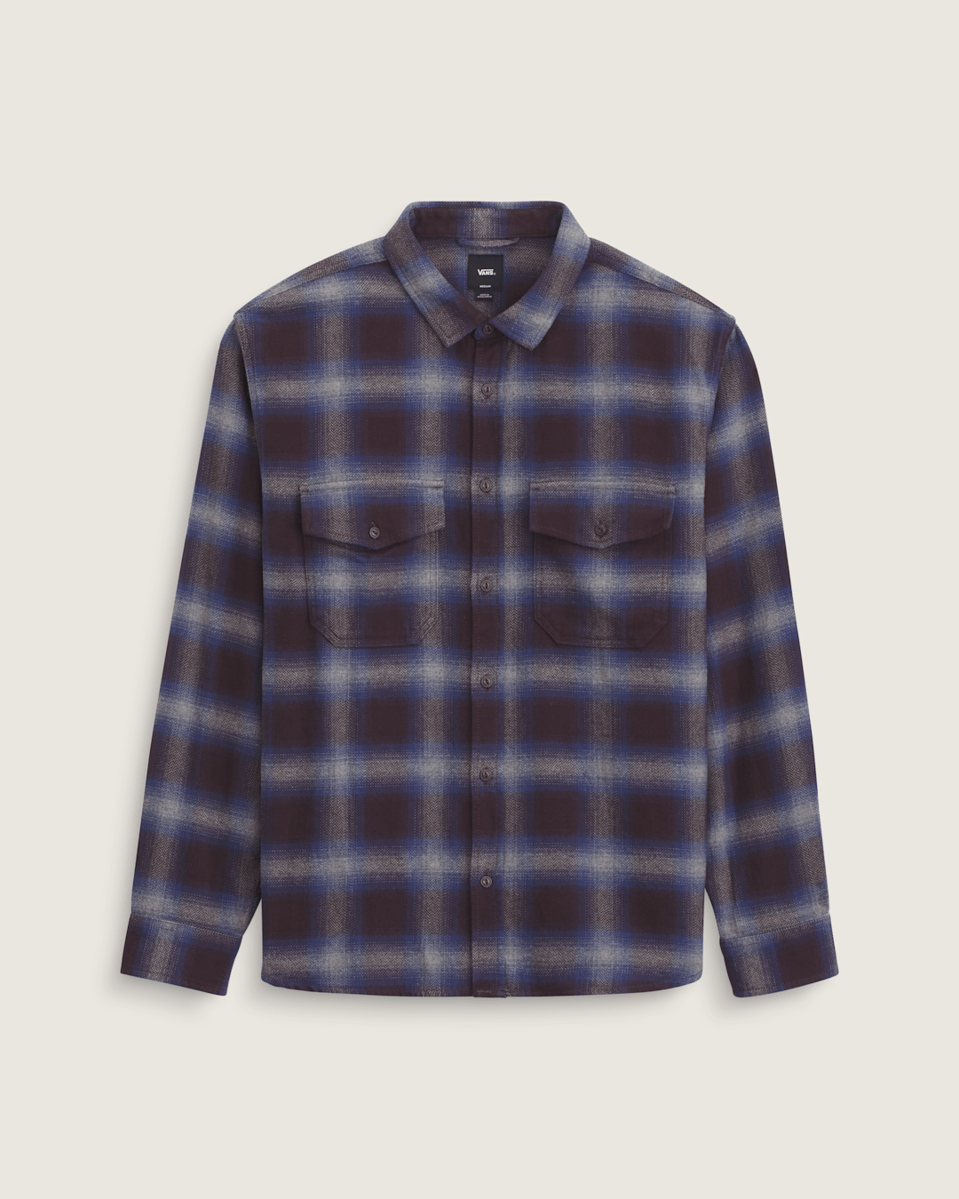 Men Vans Bixby Plaid Flannel Shirt in Dark Port Red / Pewter Heather Grey