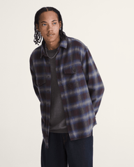 Men Vans Bixby Plaid Flannel Shirt in Dark Port Red / Pewter Heather Grey