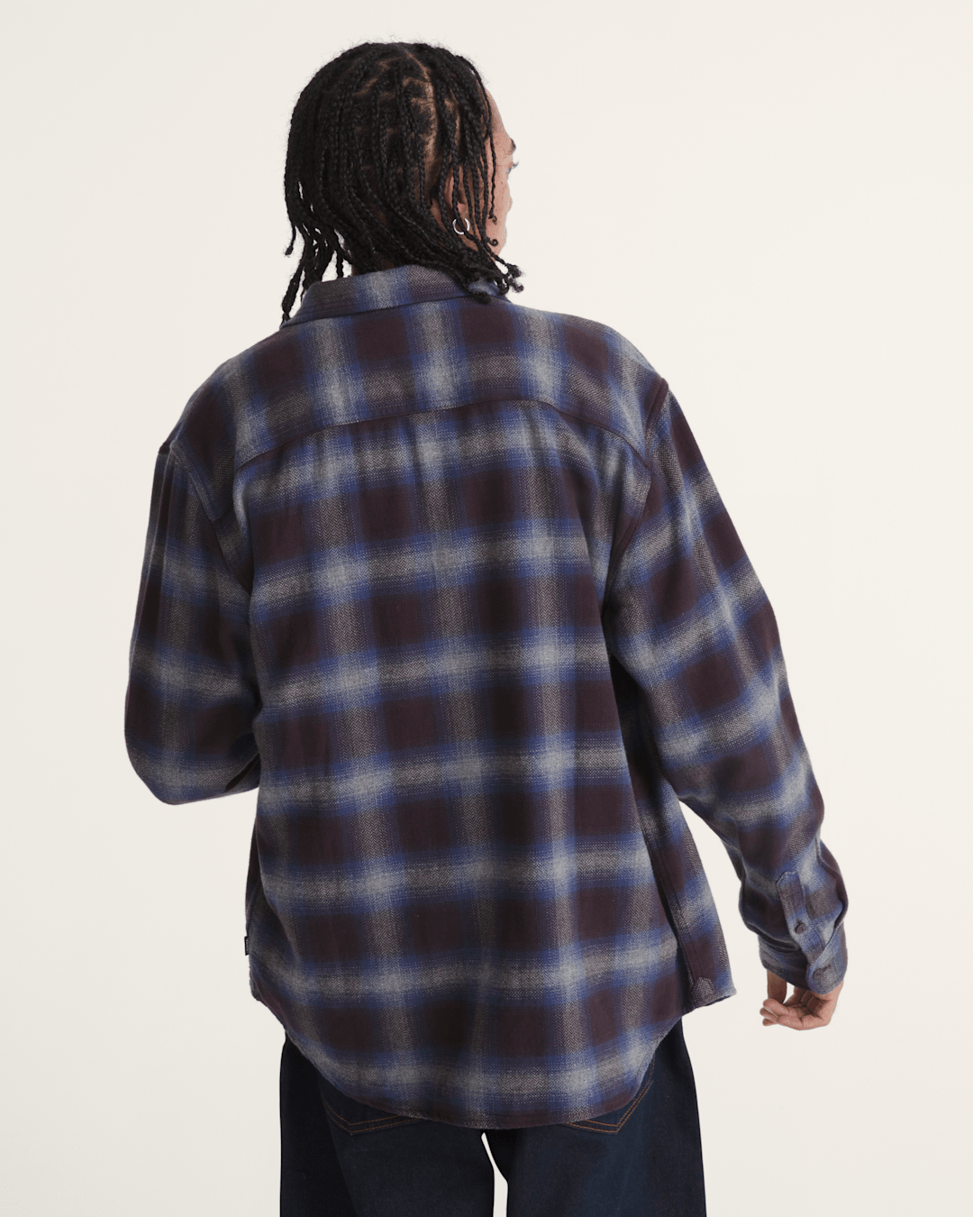 Men Vans Bixby Plaid Flannel Shirt in Dark Port Red / Pewter Heather Grey