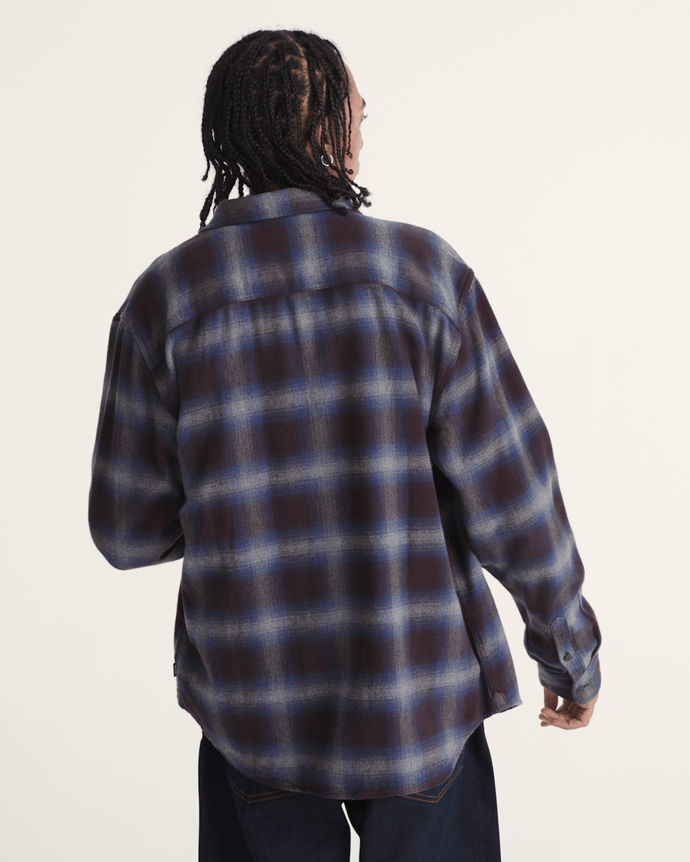 Men Vans Bixby Plaid Flannel Shirt in Dark Port Red / Pewter Heather Grey