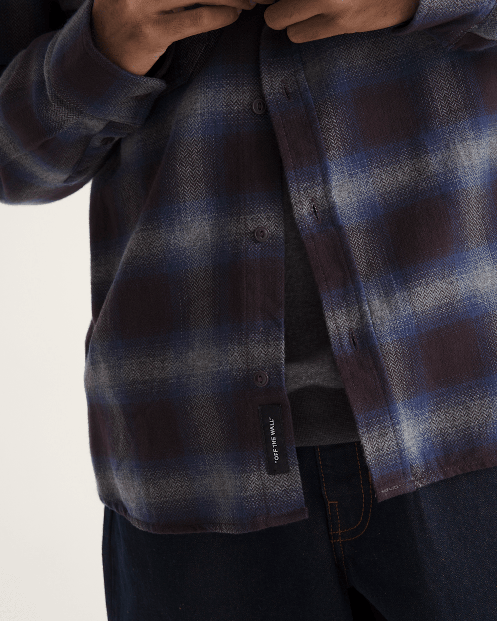 Men Vans Bixby Plaid Flannel Shirt in Dark Port Red / Pewter Heather Grey
