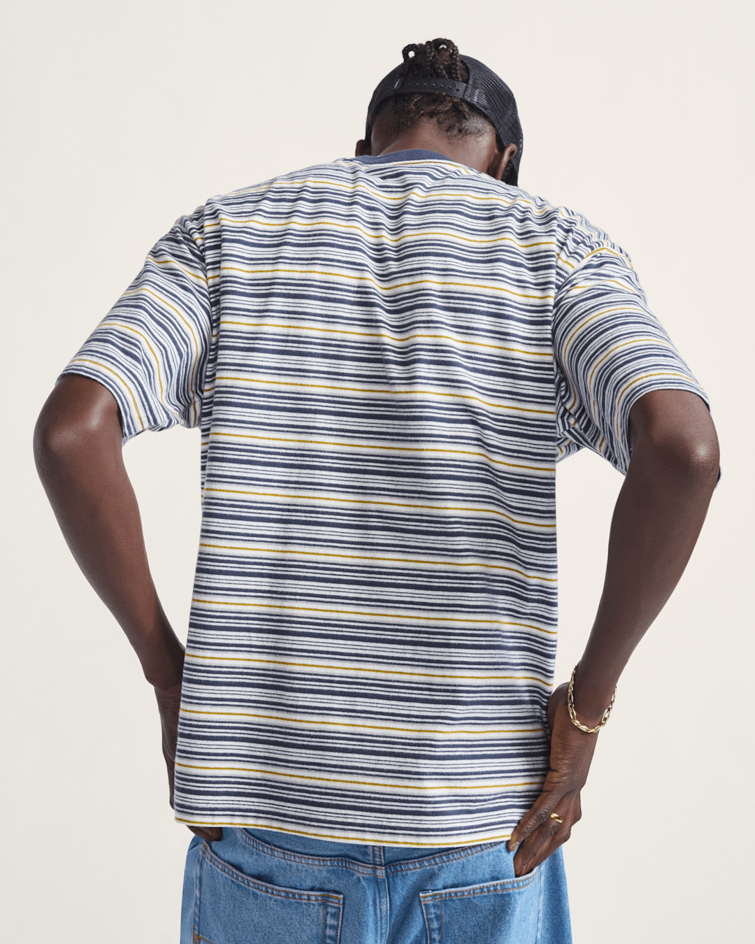 Men Vans Cameron Stripe Shirt in Blue / Marshmallow White