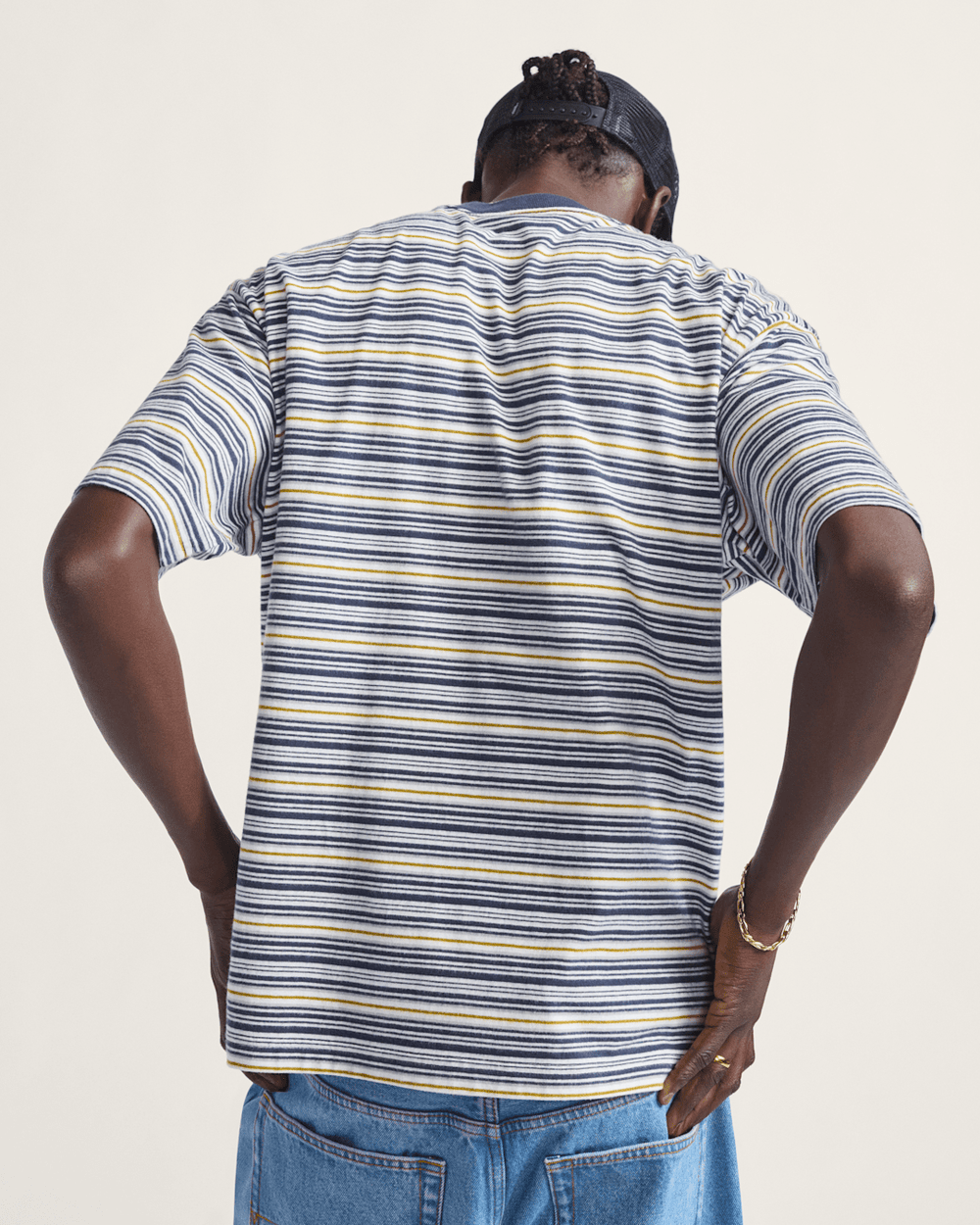 Men Vans Cameron Stripe Shirt in Blue / Marshmallow White