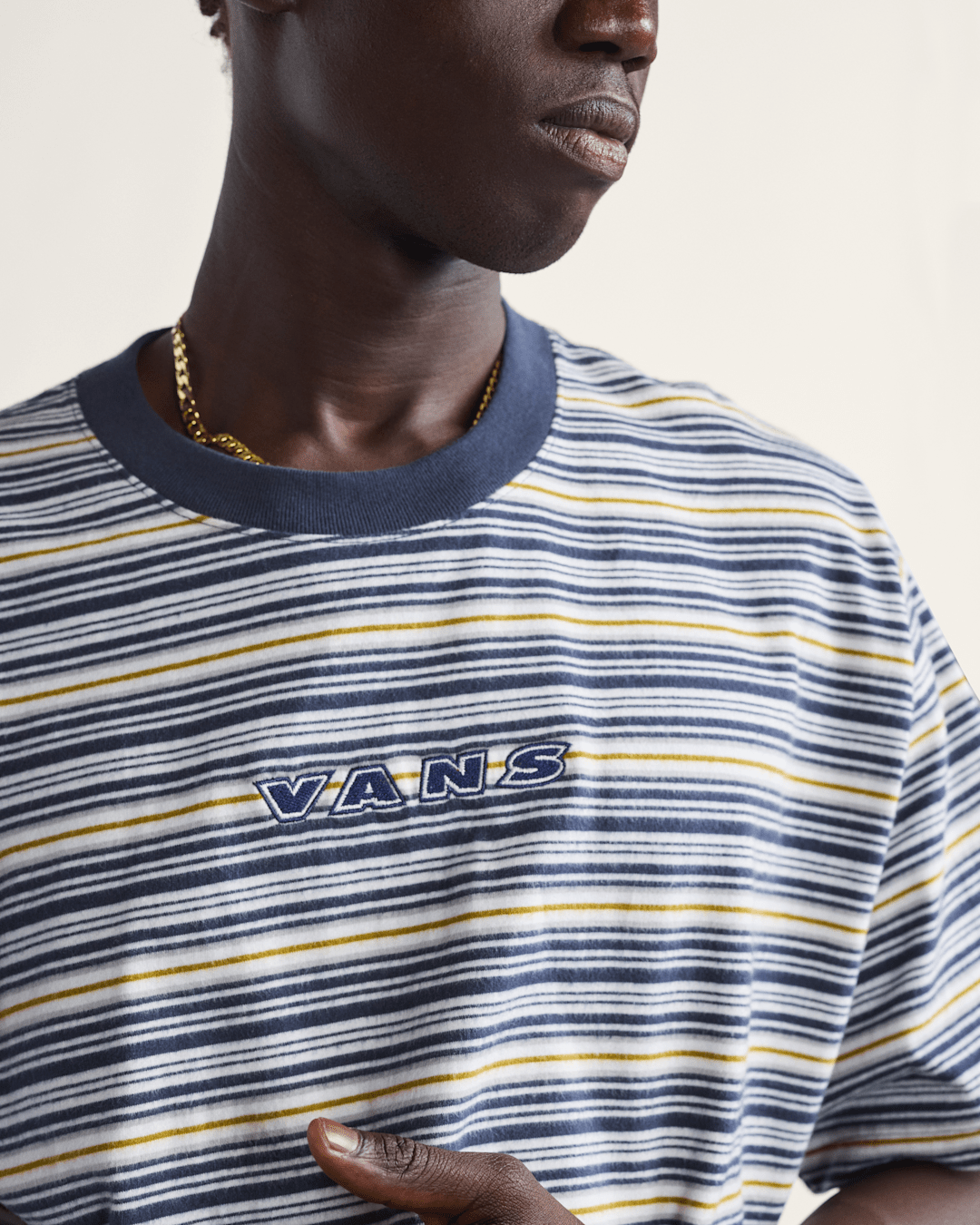 Men Vans Cameron Stripe Shirt in Blue / Marshmallow White