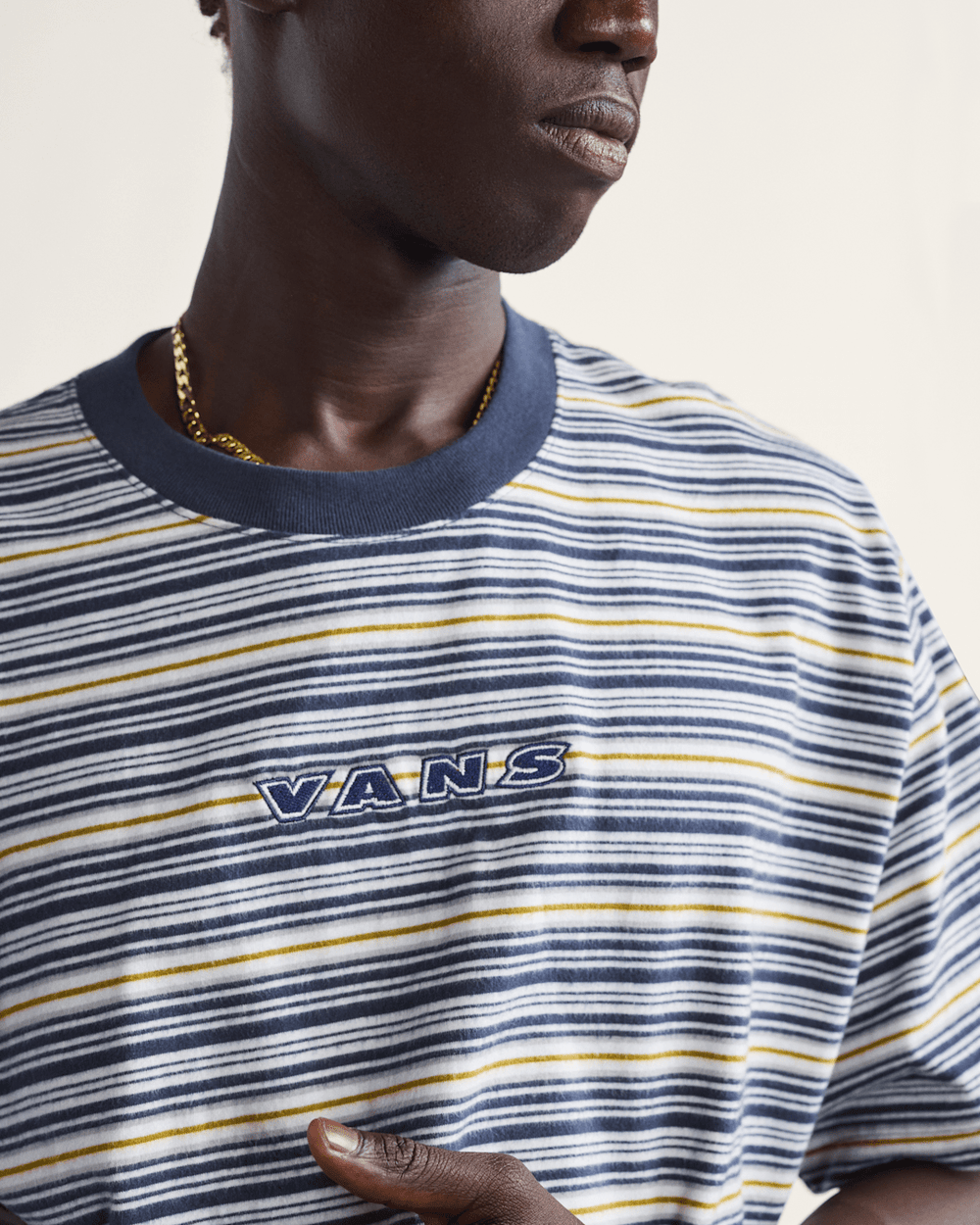 Men Vans Cameron Stripe Shirt in Blue / Marshmallow White