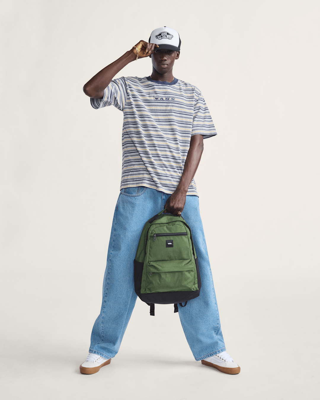 Men Vans Cameron Stripe Shirt in Blue / Marshmallow White