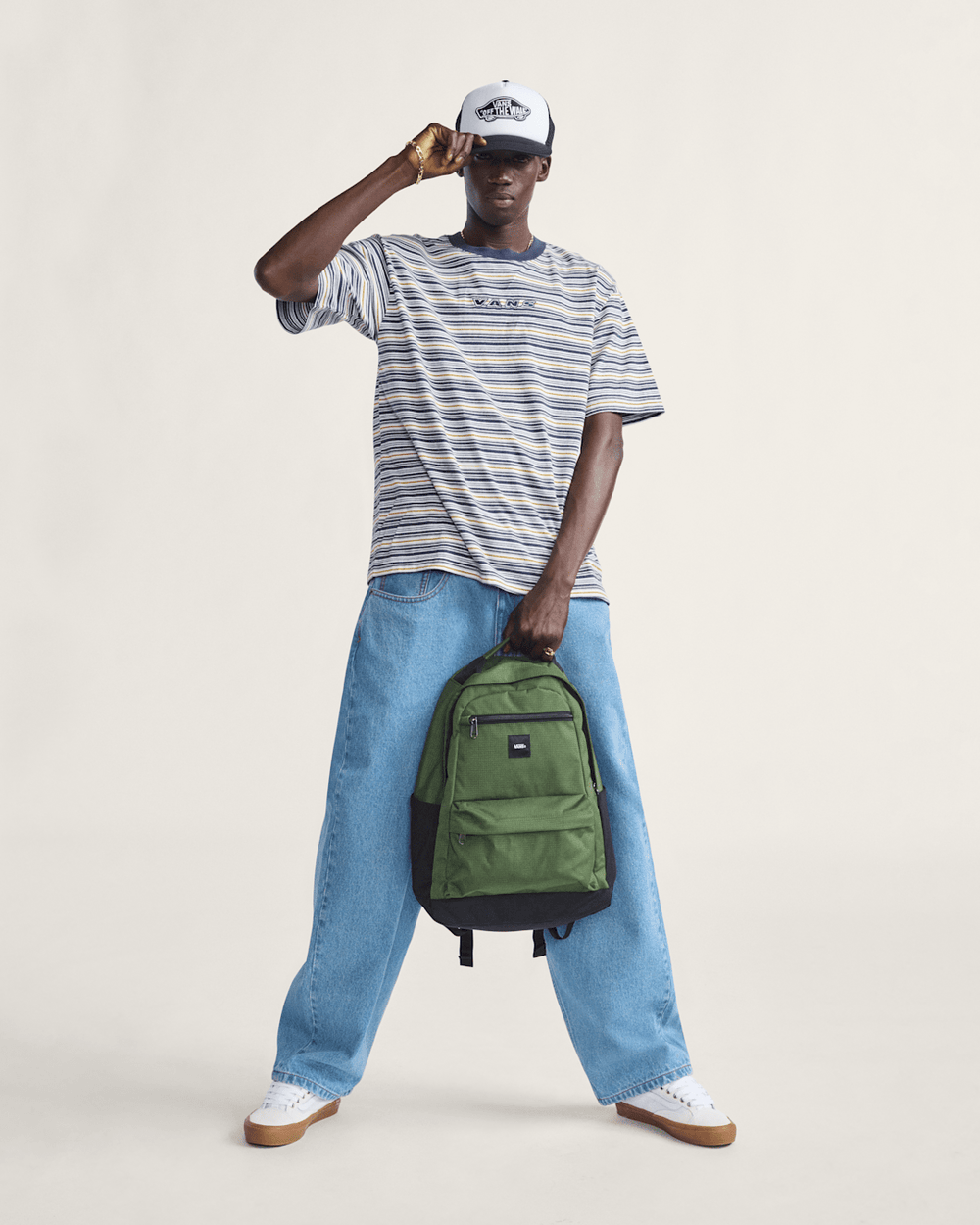 Men Vans Cameron Stripe Shirt in Blue / Marshmallow White