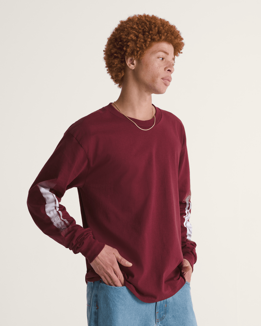 Men Vans Blur Drop Long Sleeve T-Shirt in Burgundy