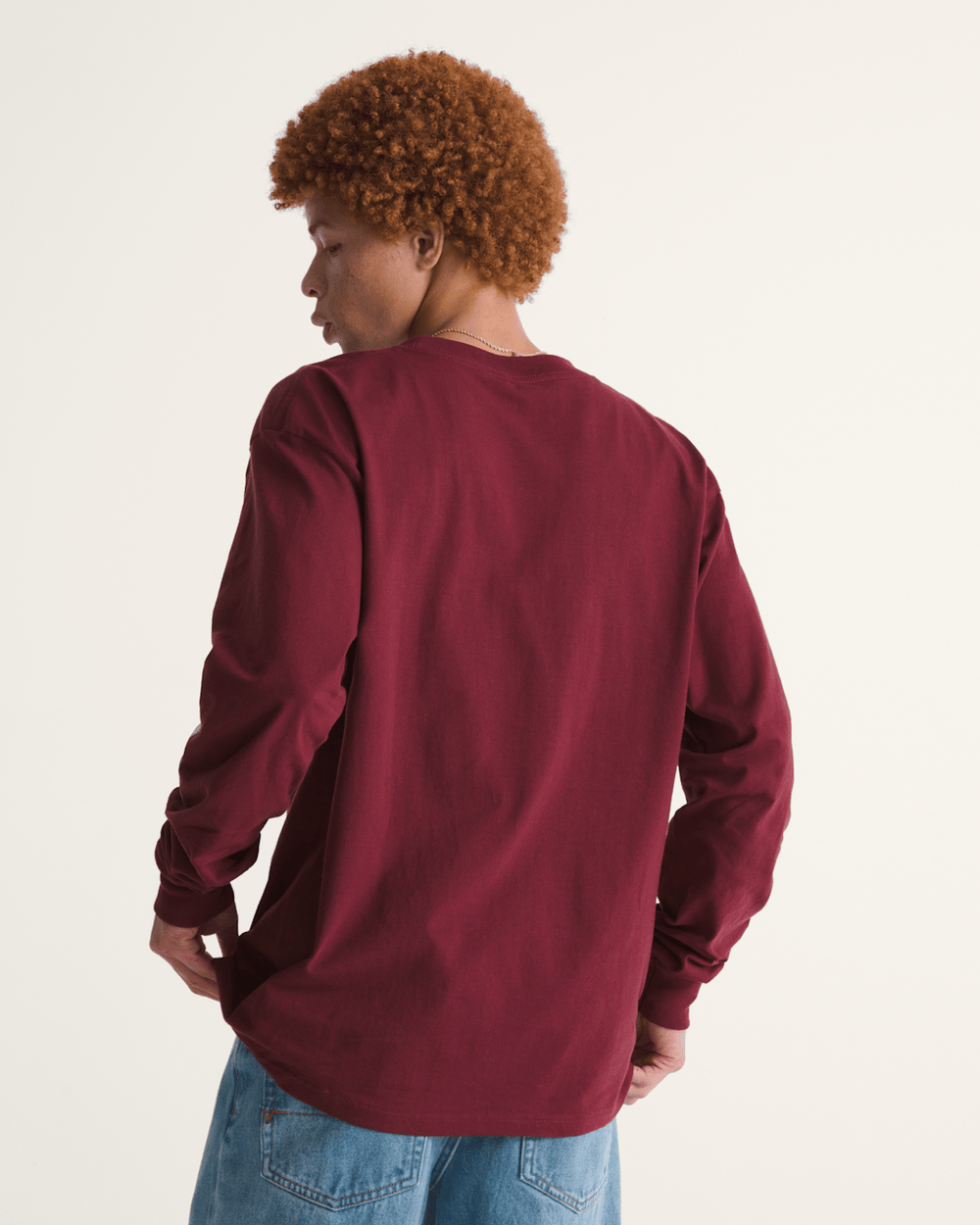 Men Vans Blur Drop Long Sleeve T-Shirt in Burgundy